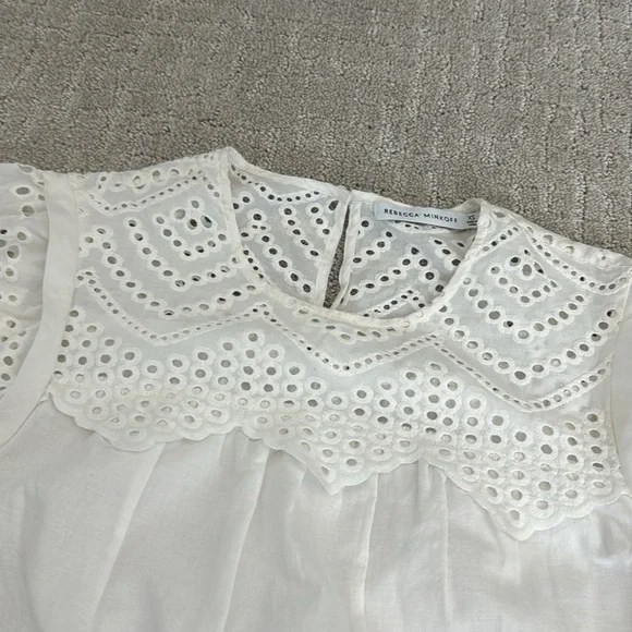 Rebecca minkoff white eyelet lace short sleeve mini dress coverup - Picture 6 of 11